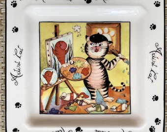 Vintage "Cat Occupation" Cat Decorative Plates. Made In Italy, Artist Cat, Ballerina Cat, Cat Lady, Cat Collector, Gift for Cat Collector