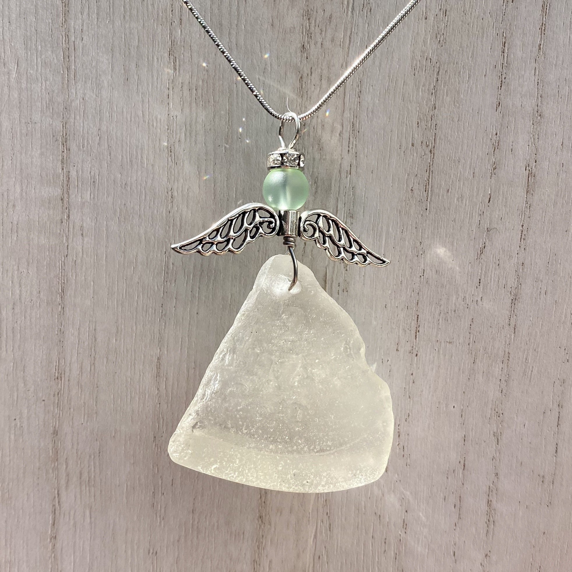 Large White Sea Glass Angel Pendant Handmade Jewelry Genuine Etsy