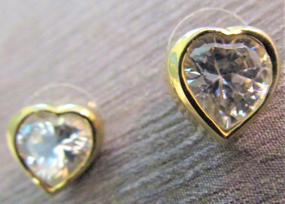 Vintage Cubic Zirconia Heart Shaped Earrings in C… - image 8