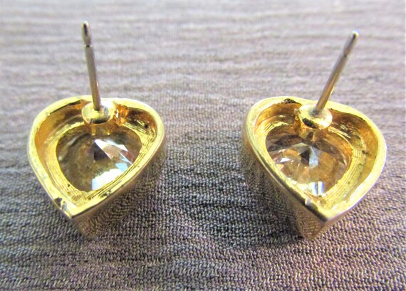Vintage Cubic Zirconia Heart Shaped Earrings in C… - image 2