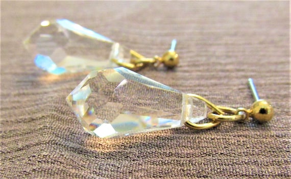 Vintage Gold Tone Dangling Swarovski Crystal Earr… - image 2