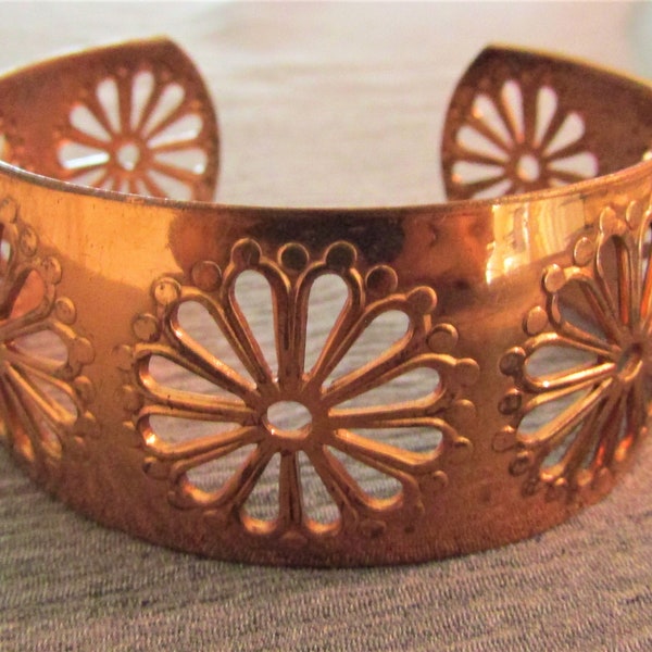 Vintage Genuine Copper Open Cutwork Cuff Bracelet
