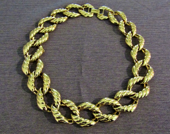 Vintage Chunky Choker Chain Necklace, Shrimp Style - image 1