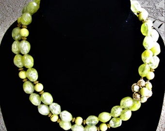 Vintage Yellow Beaded 2 Strand Necklace