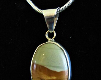 Vintage Sterling Silver Jasper Pendant on New SS Chain