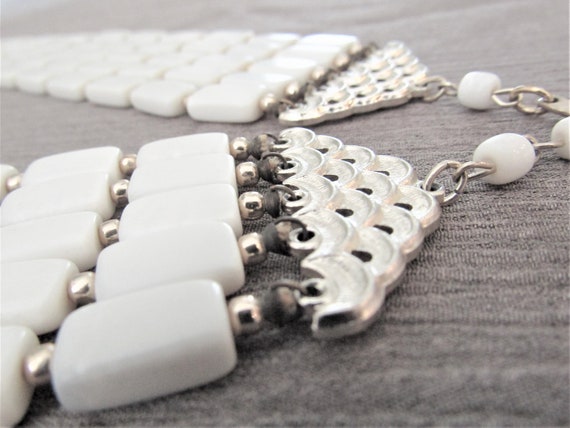 Vintage Silver Tone White Mother of Pearl Five St… - image 9