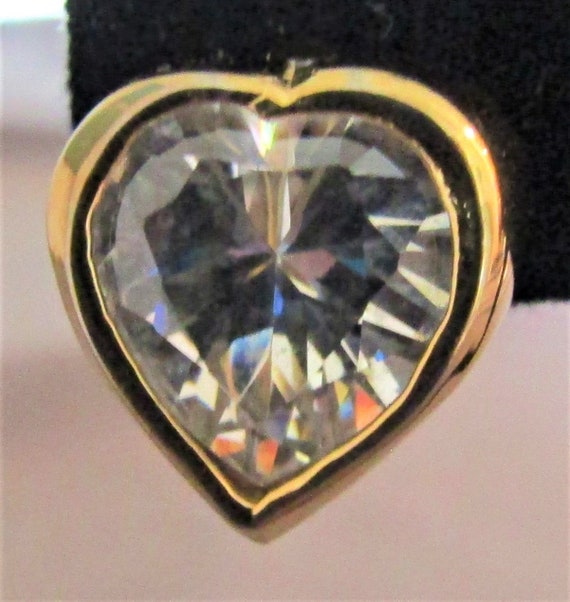Vintage Cubic Zirconia Heart Shaped Earrings in C… - image 3