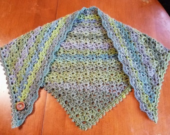 Striped Fan Shawl with Button