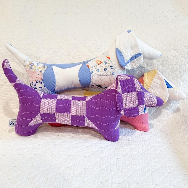 Vintage Quilt Stuffed Dog - Weiner dog, Dachshund