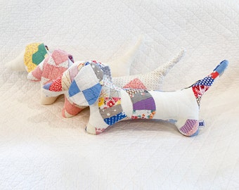 Vintage Quilt Stuffed Dog - Weiner dog, Dachshund