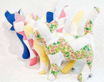 Vintage Quilt Stuffed Cat - Cat Stuffie