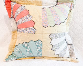 Vintage Quilt Pillow: Handmade Upcycled Throw Pillow, Cottagecore Decor