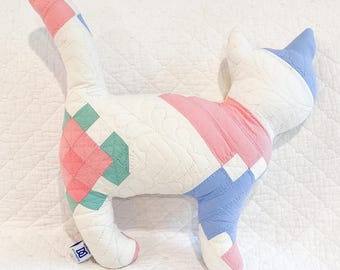 Vintage Quilt Stuffed Cat - Cat Stuffie