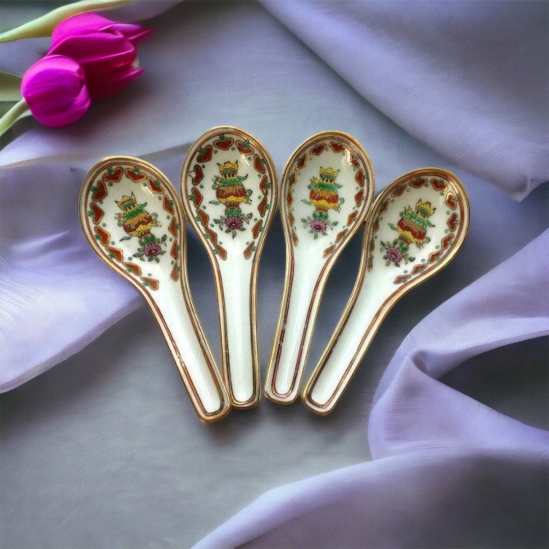 Vintage Chinese Soup Spoons Asian Soup Spoons Oriental Soup Etsy