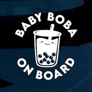Baby Boba on Board or Cutea in Car Bubble Tea | Boba Tea Baby on Board Weatherproof Car Decal | Window Decal | Bumper Sticker Vinyl