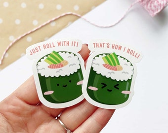 Sushi Funny Food Pun Vinyl Stickers for Laptop, Notebook, Planners, Water Bottles, Scrapbooking - Kawaii Asian Food