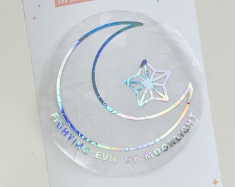 Sailormoon Crescent Moon, Moonlight Crystal Holographic Suncatcher Sticker, Rainbow Maker, Suncatcher Decal, Window Stickers, Window Cling