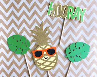 100 Days Birthday Cake Topper - Tropical Pineapple Party Supplies