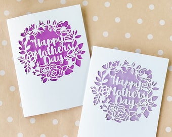 Mother's Day Paper Cut Greeting Card | Whimsical Paper Art Design, Floral Wreath, Paper Cutout Card