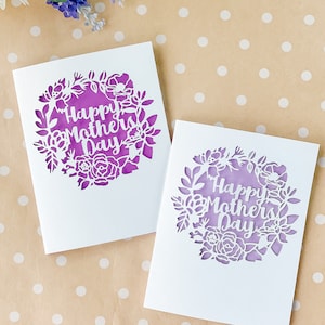 Mother's Day Paper Cut Greeting Card | Whimsical Paper Art Design, Floral Wreath, Paper Cutout Card