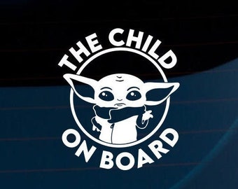 Naklejka na samochód Baby Yoda Baby on Board | Naklejka na okno odporna na warunki atmosferyczne The Child | Naklejka na zderzak z winylu