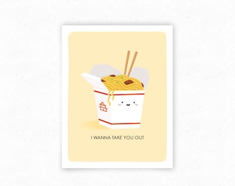 Chinese Takeout Ramen Noodles Funny Food Pun Greeting Card, Just Because, Valentine's Day Card for Food Lover - Kawaii Asian Food