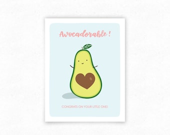 Avocadorable Funny Food Pun Greeting Card, Baby Shower Card, Avocado Illustration