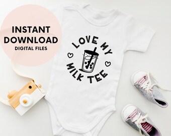 Bubble Tea Food Pun Vector Graphic | Newborn Girl Boy Onesie, Nursery Vector Silhouette, Cricut Digital Instant Download