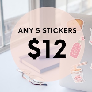 Mix and Match Funny Food Puns Waterproof Vinyl Sticker Pack for Laptop, Notebook, Planners, Water Bottles, Scrapbooking - Kawaii Asian Food
