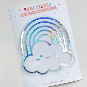 Cute Rainbow Cloud Holographic Suncatcher, Suncatcher Sticker, Rainbow Maker, Suncatcher Decal, Window Stickers, Window Cling