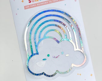 Cute Rainbow Cloud Holographic Suncatcher, Suncatcher Sticker, Rainbow Maker, Suncatcher Decal, Window Stickers, Window Cling