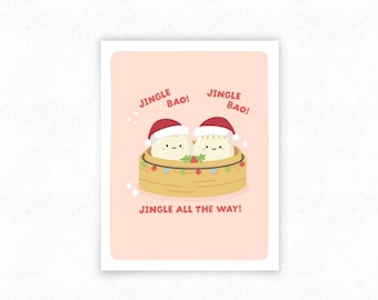 Jingle Bao Dim Sum Zabawne kalambury o jedzeniu Kartka świąteczna - Kawaii Azjatyckie jedzenie