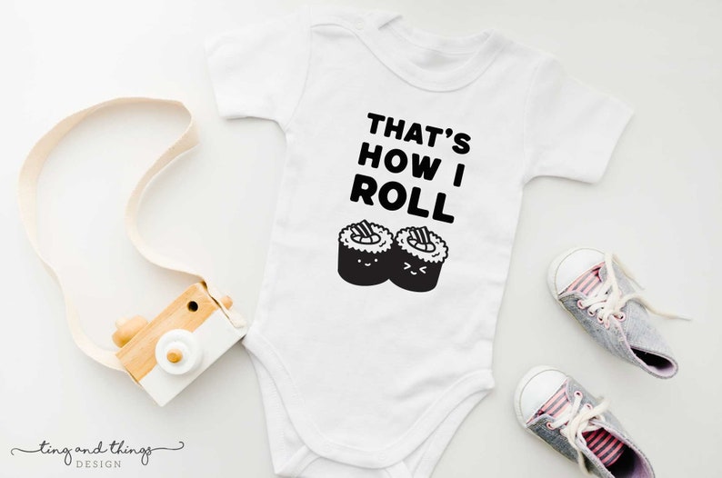 That's How I Roll Sushi Baby Onesie Funny Food Pun Gender Neutral Baby Bodysuit image 1