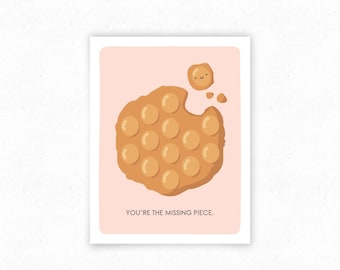 Bubble Waffle Funny Food Pun Greeting Card, Just Because, Valentine's Day Card for Food Lover - Kawaii Asian Food