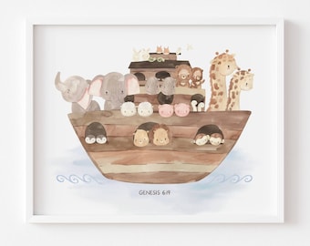 Noah's Ark Scripture Nursery Decor Christian Nursery Print Religious Bible Nursery Wall Art Little Baby Boys Little Baby Girls Bedroom Print