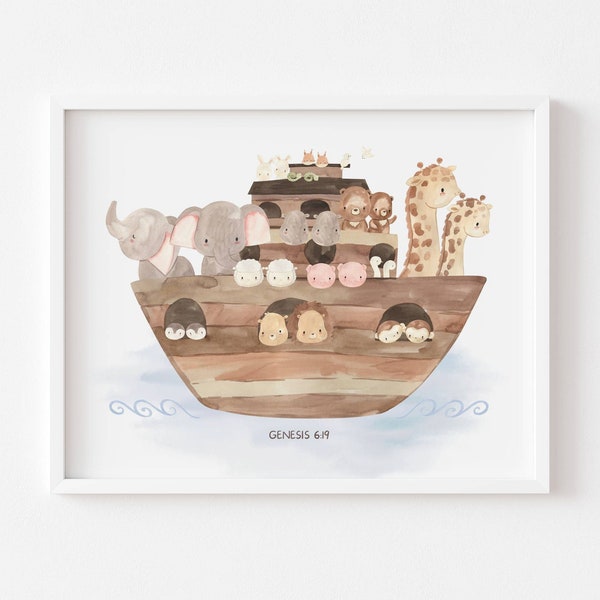 Noah's Ark Scripture Nursery Decor Christian Nursery Print Religious Bible Nursery Wall Art Little Baby Boys Little Baby Girls Bedroom Print