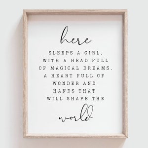 Here sleeps a girl, Little Girls Room, Baby Girl Nursery Quote Wall Art Print, Girls Bedroom, Girl Nursery Decor | DIGITAL PRINTABLE