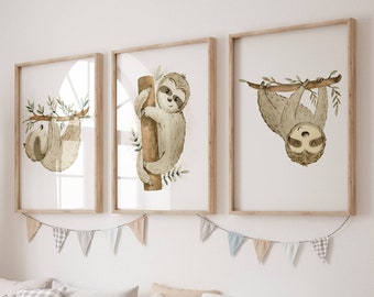 SLOTH Nursery Wall Art, Sloth Nursery Decor, Sloth Nursery Art Prints, Sloth Kids Bedroom Wall Art Prints | Set of 3 - Printable - Digital