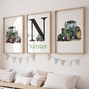 Personalized Farm Nursery Wall Art Prints Baby Boy Nursery Decor Initial Letter Baby Name Art - Printable File Only