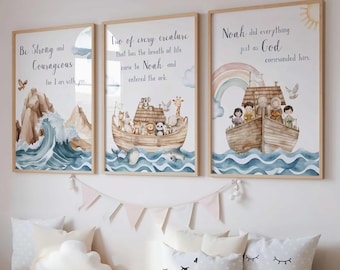 Noahs Ark Scripture Nursery Wall Art - Christian Nursery Print - Religious Bible Decor - Playroom - Sunday School Wall Art - Kids Room Decor