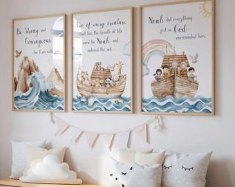Noahs Ark Scripture Nursery Wall Art - Christian Nursery Print - Religious Bible Decor - Playroom - Sunday School Wall Art - Kids Room Decor