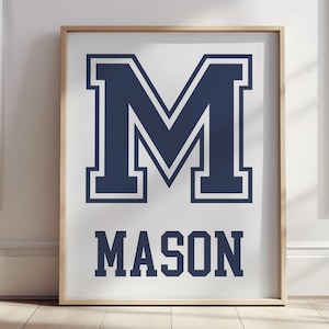 Arte de pared deportivo personalizado con nombre y letras de camiseta, decoración de pared deportiva para niños, impresión deportiva para guardería, decoración deportiva - IMPRIMIBLE