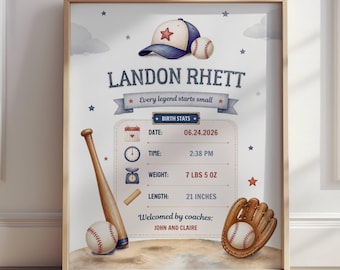 Decoración de pared para habitación infantil con temática de béisbol • Decoración para habitación de bebé de la Liga Infantil • Lámina de "Pequeño Bateador" • Habitación infantil con temática deportiva • Lámina de béisbol para dormitorio de niño