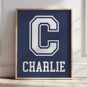 Arte de pared deportivo personalizado con nombre y letras de camiseta, decoración de pared deportiva para niños, impresión deportiva para guardería, decoración deportiva - IMPRIMIBLE