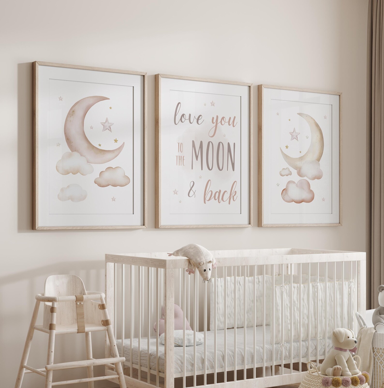 Moon Stars Cloud Nursery Wall Art Print Set • Love You to the Moon and ...