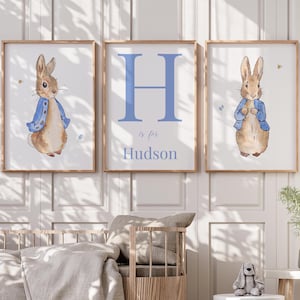 Personalized Peter Rabbit Name and Initial Print - Baby Boys Bedroom Prints - Little Boys Nursery Wall Art - Baby Room Decor