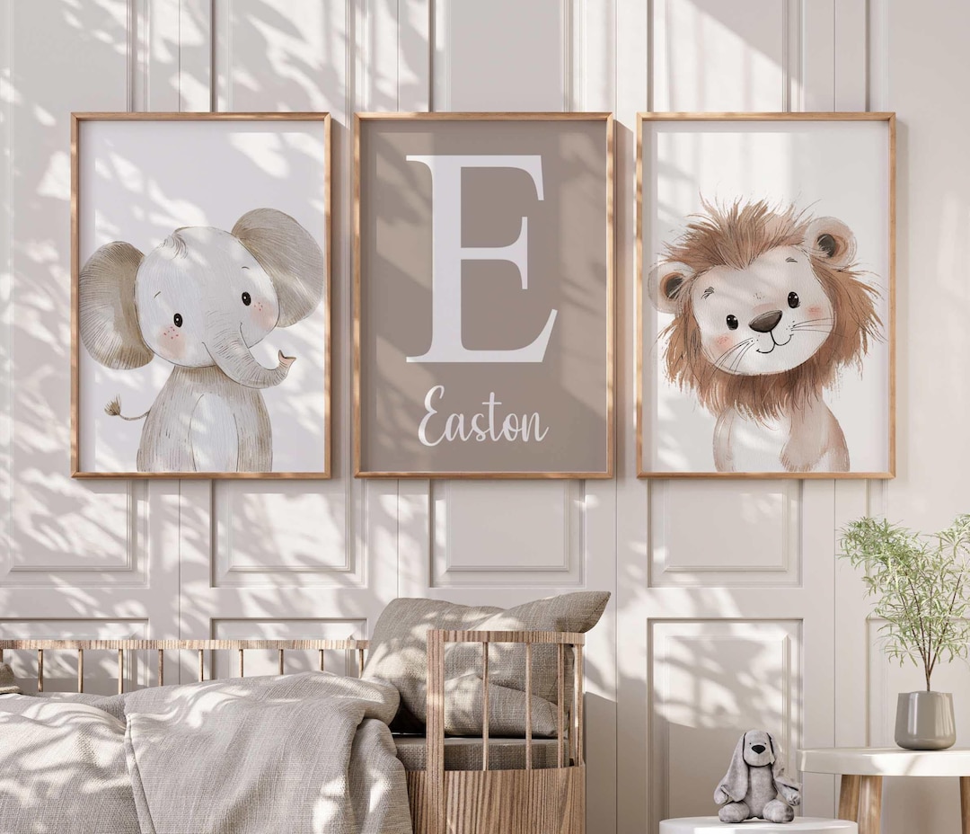 Neutral Jungle Safari Nursery Wall Art Prints, Baby Boy Bedroom Prints ...