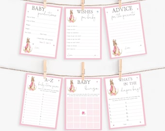 Peter Rabbit Baby Shower Games Bundle  - Set of 6 - Baby Boy - Baby Wishes - Advice For Parents - Baby Predictions - 5x7