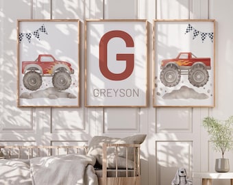 Lámina decorativa personalizada de camión monstruo rojo para la habitación infantil - Decoración para la habitación de los niños - Lámina para dormitorio de niño
