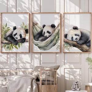 Panda Nursery Wall Art, Panda Nursery Decor, Panda Nursery Art Prints, Panda Kids Bedroom Wall Art Prints | Set of 3